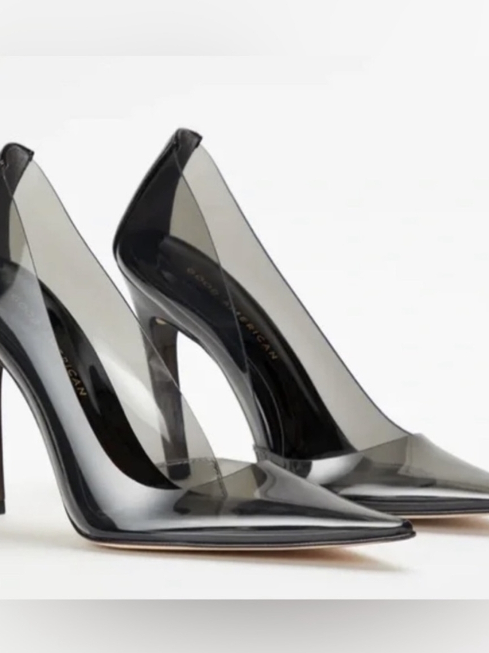 Good American Black Clear Pointed-Toe Stiletto Pumps